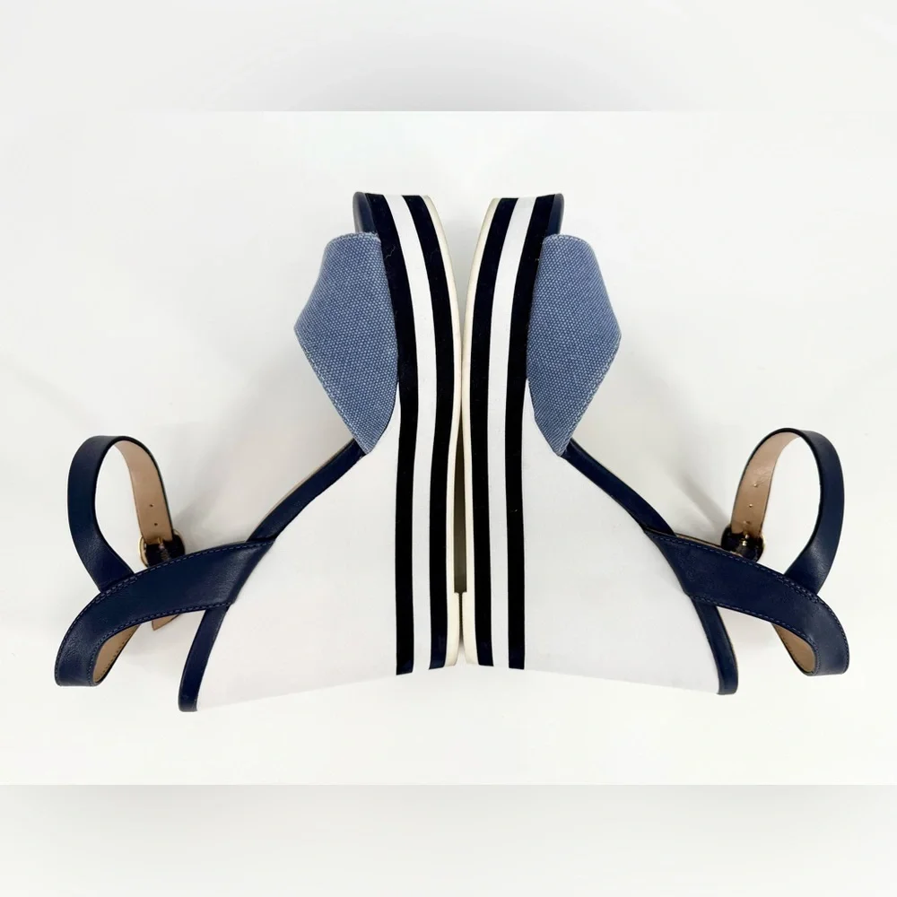 Aldo Blue and White Wedge Sandals - Picture 3 of 4